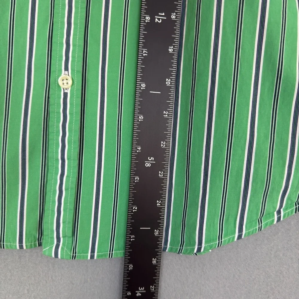 Ralph Lauren Boys 10 Slim Fit Green Striped Button Down‎ Long Sleeve Shirt